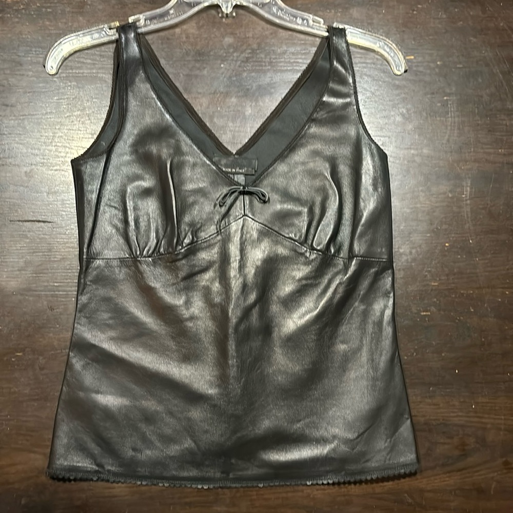 Black leather Prada top